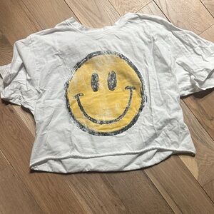 Altar'd State White Crop Top with Yellow Smiley